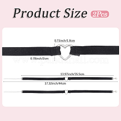 Chokerhalsketten aus schwarzem Samt mit Herzgliedern aus Legierung&nbsp;NJEW-WH20002-11D