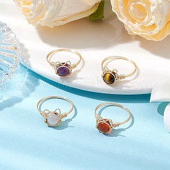 4 juego de anillos para dedo de 4 estilos de amatista natural&nbsp;RJEW-TA00154