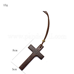 Colliers longs en corde de polycoton avec pendentif croix religieuse en alliage et bois&nbsp;FS-WGDCE0E-02
