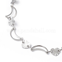 Bracciale a catena con maglie a forma di luna e cuore in acciaio inossidabile 304 anti-ossidazione per donna&nbsp;BJEW-G669-19P