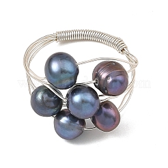 Anillos de alambre de cobre redondo con perlas cultivadas naturales de agua dulce.&nbsp;RJEW-JR01097