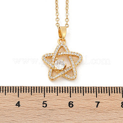 Collares colgantes de circonita cúbica micro pavé de latón con forma de estrella&nbsp;NJEW-C076-20G