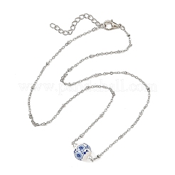 Collier pendentif rond en porcelaine imprimée de fleurs&nbsp;NJEW-JN06474