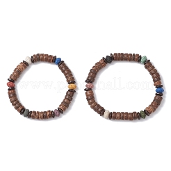 2 pulsera elástica de cuentas de coco natural y roca volcánica para hombres y mujeres.&nbsp;BJEW-JB12497