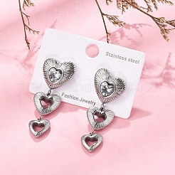 Orecchini pendenti a forma di cuore in acciaio inossidabile 304 con zirconi cubici trasparenti&nbsp;EJEW-D319-17P