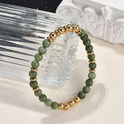 Ionenplattierung (IP) 304 Edelstahl & runde Jadeperlen-Stretcharmbänder für Damen und Herren&nbsp;BJEW-M046-02G