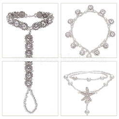 6 Stück 3 Stile Fußkettchen-Set aus durchsichtigem Harz und ABS-Kunststoff mit Blumen und Seesternen&nbsp;AJEW-AN0001-02