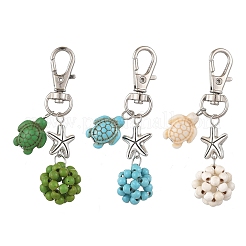 Decorazioni pendenti in turchese sintetico rotondo e tartaruga&nbsp;HJEW-JM03277