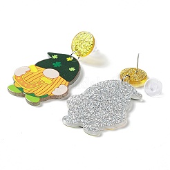 Boucles d'oreilles pendantes en acrylique étincelant de la Saint-Patrick&nbsp;LS-EJEW-P243-A06
