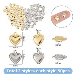 100 stücke 2 farben 304 edelstahl charms aufgeblasen herz&nbsp;STAS-HS0001-45
