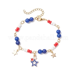 Bracelets de perles rondes et de perles de rocaille en verre en jade jaune teinté naturel pour le jour de l'indépendance&nbsp;BJEW-MZ00180-02