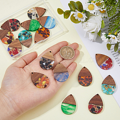 16pcs 8 colores resina transparente y colgantes grandes de madera de nogal&nbsp;RESI-HS0001-01B