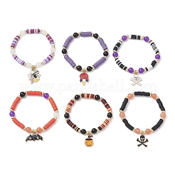6 Stück handgemachte Stretch-Armband-Sets aus Polymer-Tonperlen mit Halloween-Motiven&nbsp;BJEW-JB12114