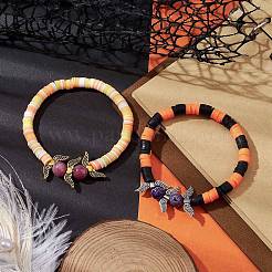 2 pz 2 stili Halloween tinto fuoco naturale crackle agata e quarzo e set di braccialetti elastici con perline in argilla polimerica&nbsp;BJEW-JB10898
