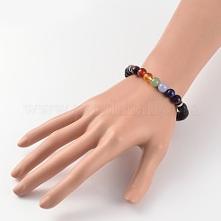 Bracelets extensibles perlés en pierre de lave naturelle&nbsp;BJEW-JB02184-05