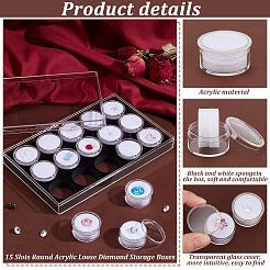 15 Fächer runde Acryl-Aufbewahrungsboxen für lose Diamanten&nbsp;CON-WH0089-78B