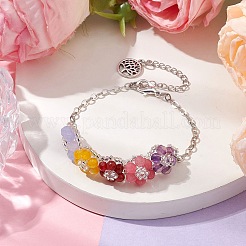 Blumen-Armbänder aus natürlicher weißer Jade und Achat (gefärbt)&nbsp;BJEW-MZ00076