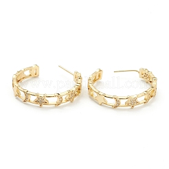 Orecchini a bottone con stella e luna in ottone con micro pavè di zirconi trasparenti&nbsp;ZIRC-M117-21G