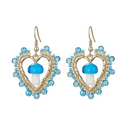 Pendientes colgantes de lampwork hechos a mano con forma de corazón y hongo&nbsp;EJEW-MZ00450-03