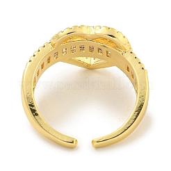 Offener Manschettenring aus Messing mit Mikropflaster und Zirkonia in Herzform für Damen&nbsp;RJEW-C082-09G