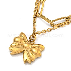 Collane con ciondolo a fiocco in acciaio inossidabile 304&nbsp;NJEW-L182-001G-06