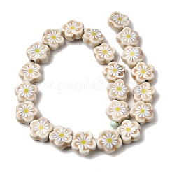 Perles de porcelaine émaillées imprimées de marguerites&nbsp;PR-CBA03B0-04A