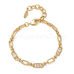 Ovale und büroklammerartige Gliederarmbänder aus Messing mit Mikropavé-Fassung aus Zirkonia für Damen&nbsp;BJEW-D458-02G-02