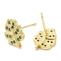 Boucles d'oreilles à tige en forme de feuille de laiton avec zircone cubique&nbsp;EJEW-D061-05G