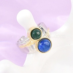 Natürlicher Lapislazuli und natürlicher Malachit mit offenen Manschettenringen aus Messing&nbsp;RJEW-B163-01GP-01