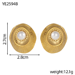 Boucles d'oreilles puces ovales en acier inoxydable 304 et perle de nacre&nbsp;STAS-OY011-80G