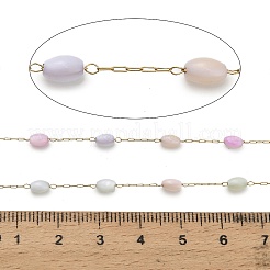 Chaînes à maillons ovales en acier inoxydable 304 faites à la main avec des perles de coquillage teintées&nbsp;CHS-B011-03B-G
