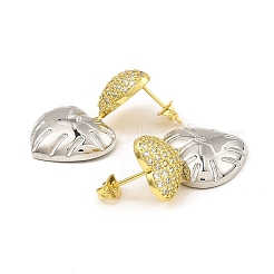 Aretes colgantes con forma de corazón de latón chapado en bastidor y circonita cúbica&nbsp;EJEW-D069-06GP