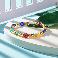 Bracelet extensible rond plat avec mauvais œil au chalumeau avec hématite synthétique&nbsp;BJEW-JB07869