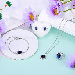 Collana con pendente ovale in zirconi cubici e bracciale a maglie e anello polsino e orecchini a bottone&nbsp;SJEW-SZC0001-01C