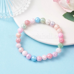 Braccialetti elastici con perline rotonde in vetro galvanizzato per donna&nbsp;BJEW-JB12630-02