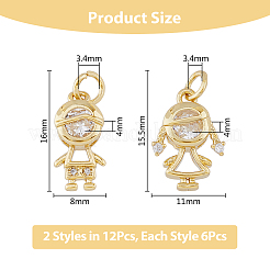 12 Stk. 2 Stil Messing Micro Pave Zirkonia Anhänger&nbsp;KK-DC0003-22