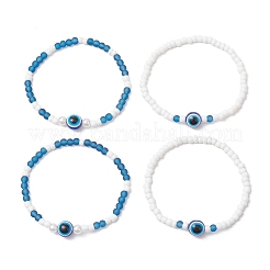 2 pulsera elástica de cuentas de vidrio de 2 estilos con diseño de ojo malvado y cuentas de semillas de vidrio para mujer&nbsp;BJEW-JB11895