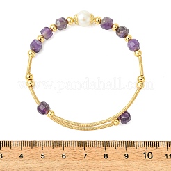 Armreifen mit Amethyst- und Süßwasserperlenbesatz&nbsp;BJEW-JB13987-02