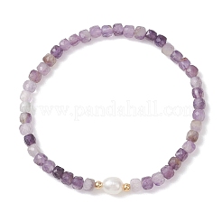 Stretch-Armbänder aus natürlichen Amethyst-Würfelperlen für Damen&nbsp;BJEW-JB13179-01