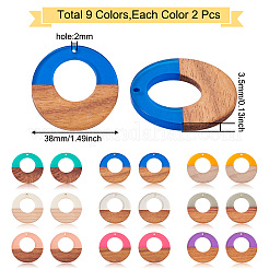 Colgantes de resina y madera de nogal 18pcs 9 colores&nbsp;RESI-BT0001-07