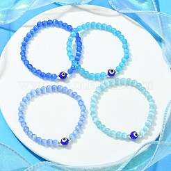 Stretch-Armband aus Bunte Malerei-Perlen mit Katzenauge und bösem Blick&nbsp;BJEW-JB09803