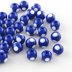 Perles acryliques opaques à pois, ronde, bleu moyen, 11~12x11mm, Trou: 3mm, environ 550 pcs/500 g