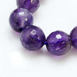 Chapelets de perles en améthyste naturelle, ronde, facette, violet, 12mm, Trou: 1mm, 16 pcs / chapelet, 8 pouce