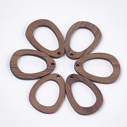 Walnut Wood Pendants, teardrop, Camel, 31x22.5x2~2.5mm, Hole: 2mm