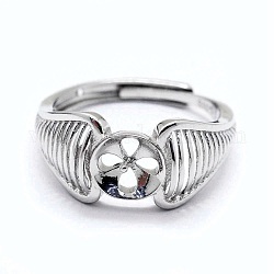 Verstellbare 925 Sterling Silber Ring Komponenten, für die Hälfte gebohrt Perlen, Platin Farbe, Fach: 7 mm, 17 mm, Stift: 0.6 mm