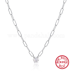 925 Halskette mit Anhänger aus Sterlingsilber mit Zirkonia für Damen, Halsketten mit Büroklammerketten, Stern, 14.57 Zoll (37 cm)