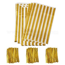 Plastiktüten, Mit Kunststoff- und Eisendraht-Kabelbindern, Rechteck mit Streifen, golden, 24.8x14.9 cm, 100 Stück / Set