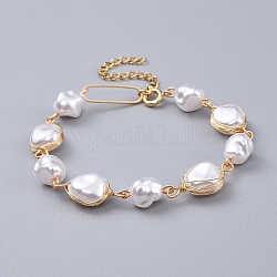 Bracciali di perle di plastica imitazione perla, con accessori di ottone, oro, bianco, 7-1/2 pollice (19.2 cm)