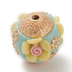 Perline  indonesia fatto a mano, con i risultati in lega e resina, rondelle con fiore, cachi chiaro, 16x16.5x16mm, Foro: 1.8 mm