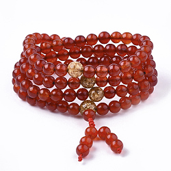 3-Loop-Wrap-Stil buddhistischen Schmuck, natürliche Achat Mala Perlen Armbänder, Stretch-Armbänder, Runde, 26.38 Zoll (67 cm)